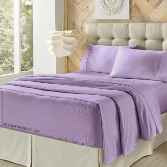 Set 2 bucati Cearsaf de pat cu elastic Kotonia Home, 100% bumbac, Ranforce, 90x200+20 cm, lila