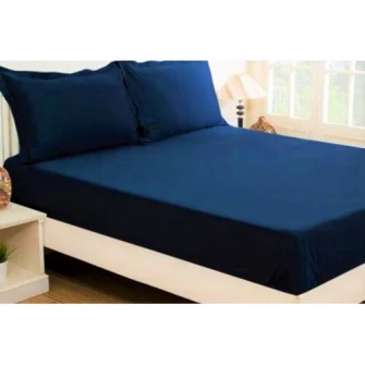 Set 2 bucati Cearsaf de pat cu elastic Kotonia Home, 100% bumbac, Ranforce, 90x200+20 cm, bleumarin