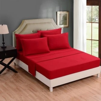 Set 2 bucati Cearsaf de pat cu elastic Kotonia Home, 100% bumbac, Ranforce, 160x200+20 cm, rosu
