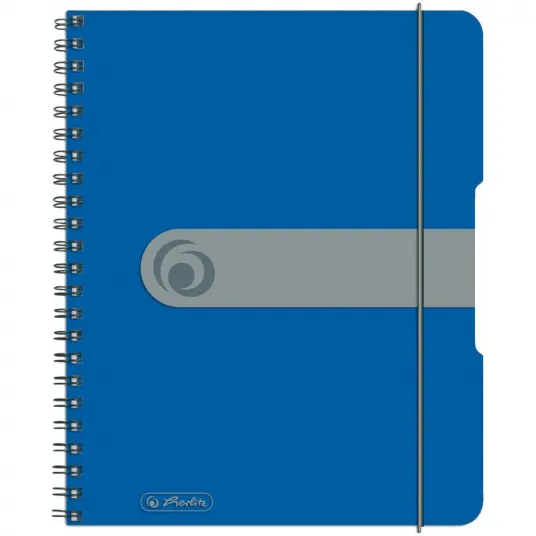 Set 2 Caiet Herlitz, A5, cu spira, 80 file, 80g/mp, coperta PP cu elastic, 4 perforatii, coperta PP cu elastic, patratele, albastru opac