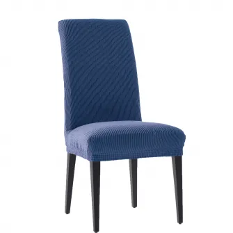 Set 2 huse elastice pentru scaune Kring Nairobi, cu spatar de pana la 50 cm, 60% bumbac+ 35% poliester + 5% elastan, Albastru