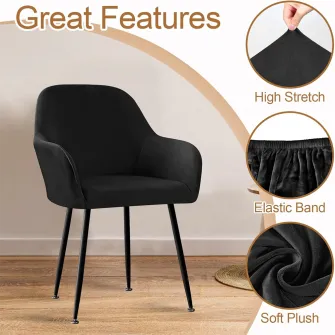 Set 2 huse universale pentru scaun, din Catifea bumbac si elastan, negru