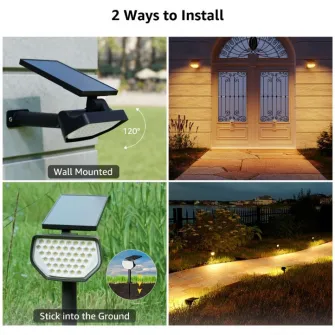 Set 2 lampi solare LED Lepro PR510005, 120 lm, lumina alba calda (3000K), acumulator 1200 mAh, IP65 , 2 moduri iluminare