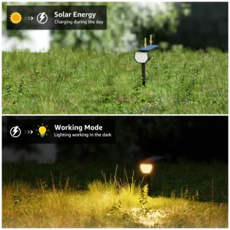 Set 2 lampi solare LED Lepro PR510005, 120 lm, lumina alba calda (3000K), acumulator 1200 mAh, IP65 , 2 moduri iluminare