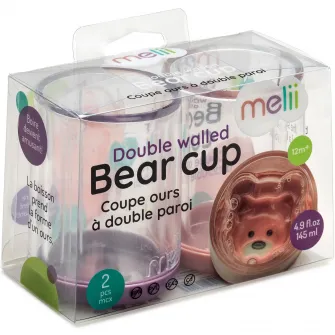 Set 2 pahare pentru copii cu design interior urs Melii, roz-mov