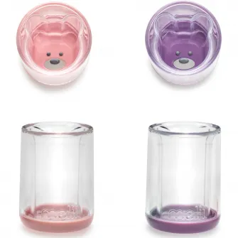 Set 2 pahare pentru copii cu design interior urs Melii, roz-mov