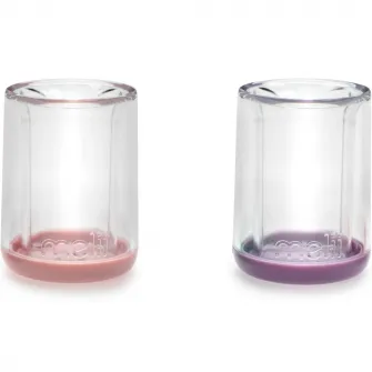 Set 2 pahare pentru copii cu design interior urs Melii, roz-mov