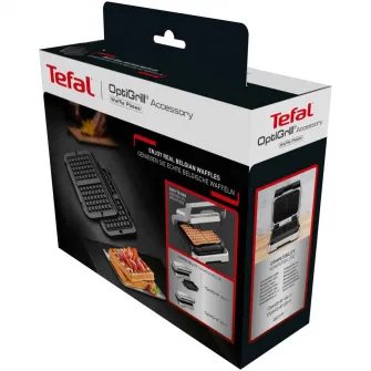 Set 2 placi pentru gofre Tefal XA730810, compatibile cu gratarul electric OptiGrill 4 in 1 si Optigrill 2 in 1, seriile GC774xx, GC773xx, GC772xx, aluminiu, invelis antiaderent, negru