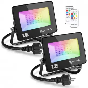 Set 2 proiectoare de podea LED RGB Lepro, cu telecomanda, 15W, lumina alba si colorata, IP65