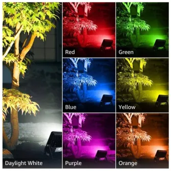 Set 2 proiectoare de podea LED RGB Lepro, cu telecomanda, 15W, lumina alba si colorata, IP65