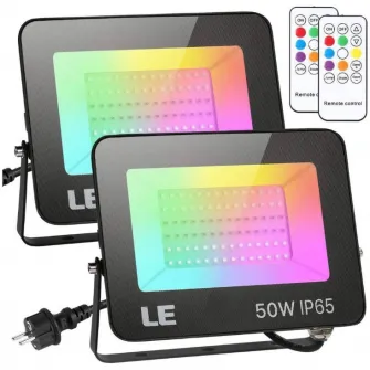 Set 2 proiectoare de podea LED RGB Lepro, cu telecomanda, 50W, lumina alba si colorata, IP65