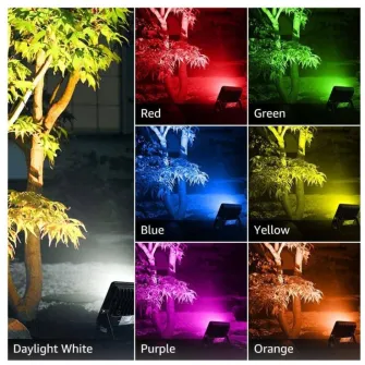 Set 2 proiectoare de podea LED RGB Lepro, cu telecomanda, 50W, lumina alba si colorata, IP65