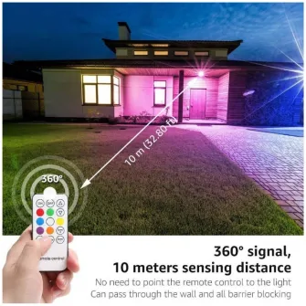 Set 2 proiectoare de podea LED RGB Lepro, cu telecomanda, 50W, lumina alba si colorata, IP65