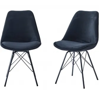 Set 2 scaune dining / bucatarie Kring Mila, tapiterie catifea, picioare metal, Negru