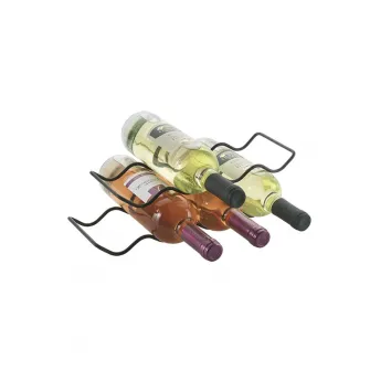 Set 2 suporturi pentru sticle vin Metaltex Wave-20 Lava, maxim 8 sticle, 11x32cm, metal tratat TouchTherm, negru mat, aspect fier forjat