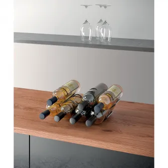 Set 2 suporturi pentru sticle vin Metaltex Wave-20 Lava, maxim 8 sticle, 11x32cm, metal tratat TouchTherm, negru mat, aspect fier forjat