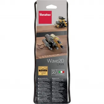 Set 2 suporturi pentru sticle vin Metaltex Wave-20 Lava, maxim 8 sticle, 11x32cm, metal tratat TouchTherm, negru mat, aspect fier forjat