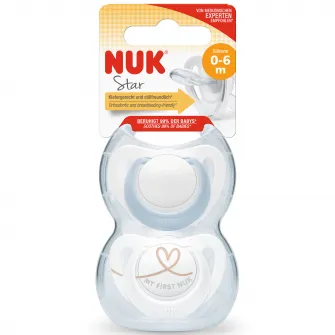 Set 2 suzete NUK STAR, SILICON, 0-6 luni, BLUE
