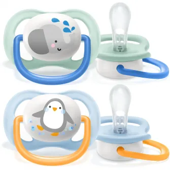 Set 2 suzete Philips-AVENT Ultra Air SCF080/05, ortodontica, 0-6 luni, Gri/Alastru