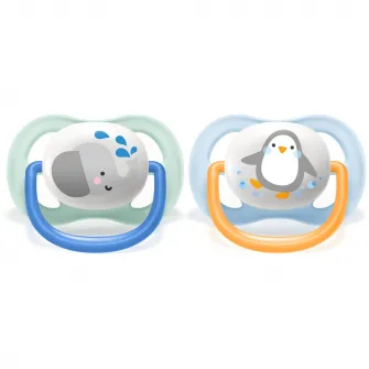 Set 2 suzete Philips-AVENT Ultra Air SCF080/05, ortodontica, 0-6 luni, Gri/Alastru