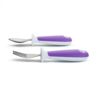 Set 2 tacamuri pentru copii, Munchkin Raise™, furculita si lingurita, design ergonomic, 12 luni+, mov