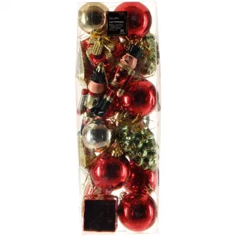 Set 20 globuri Craciun Decoris 024641, plastic, 13 x 4.2 cm, rosii
