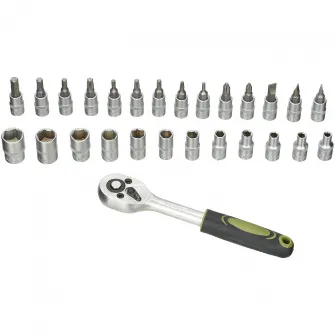 Set 27 piese Heinner CTSM020, cheie cu clichet 1/4, capete chei tubulare, biti tubulari, 4-13 mm, material chrome-vanadium