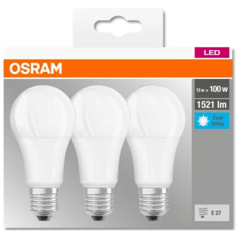Set 3 becuri LED Osram Base Classic A100, E27, 13W (100W), 1521 lm, A+, lumina neutra (4000K)