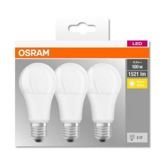 Set 3 becuri LED Osram Base Classic A100, E27, 13W (100W), 1521 lm, A+, lumina calda (2700K)