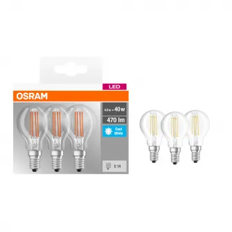 Set 3 becuri LED Osram P40, E14, 4W (40W), 470 lm, lumina rece