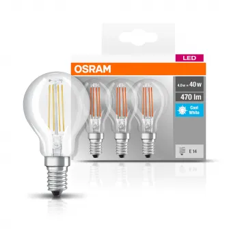 Set 3 becuri LED Osram P40, E14, 4W (40W), 470 lm, lumina rece