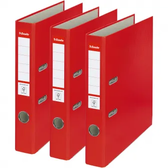 Set 3 bibliorafturi Esselte Economy, PP, partial reciclat, certificare FSC, A4, 5 cm, rosu