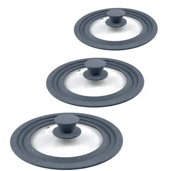 Set 3 capace cu margine ajustabila din silicon Cooking by Heinner: 16/18/20 cm, 22/24/26 cm, 28/30/32 cm, Gri