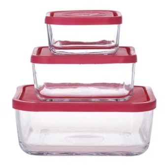 Set 3 caserole patrate Eljado, capac roz, 2.1 L, 1.04 L, 450 ml