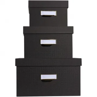 Set 3 cutii depozitare cu capac Exacompta OfficeByMe, Carton 3mm, Suport eticheta, Certificare FSC, format A4+, A5++, A6++, Negru