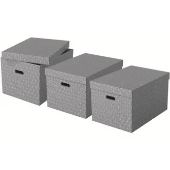 Set 3 cutii depozitare Esselte Home Recycled, carton, 51x35x30 cm, cu capac, gri