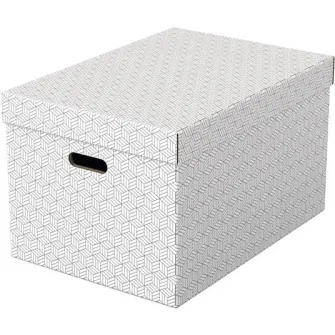Set 3 cutii depozitare Esselte Home Recycled, carton, 51x35x30 cm, cu capac, alb