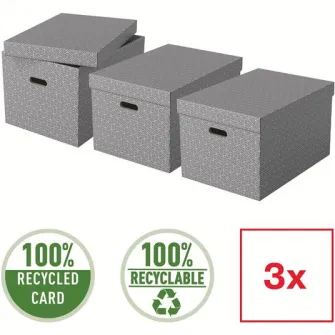 Set 3 cutii depozitare Esselte Home Recycled, carton, 51x35x30 cm, cu capac, gri