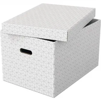 Set 3 cutii depozitare Esselte Home Recycled, carton, 51x35x30 cm, cu capac, alb