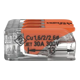 Set 30 cleme (conectori) Wago 6 mmp 221-613, compact, borna cu arc, cablu litat, 3 fire, 41A