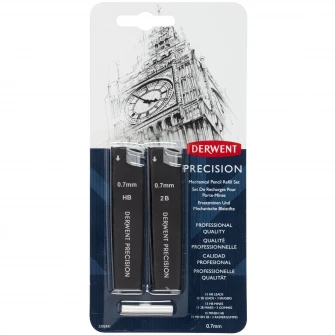 Set 30 rezerve mine si 3 radiere Derwent Professional, pentru creion mecanic HB/2B 0.7 mm, negru