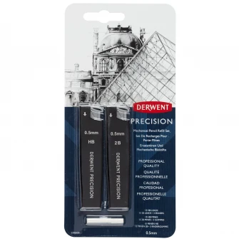 Set 30 rezerve mine si 3 radiere Derwent Professional, pentru creion mecanic HB/2B 0.5 mm, negru