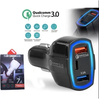 Set 3buc : 1Incarcator CAR Fast Charger 3.0, 9V/3.1A, + 2x cablu date TYP C pentru Samsung S10,S9,S8,Note8,9 BLACK ,NEW 7A