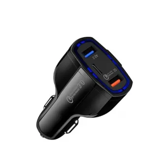 Set 3buc : 1Incarcator CAR Fast Charger 3.0, 9V/3.1A, + 2x cablu date TYP C pentru Samsung S10,S9,S8,Note8,9 BLACK ,NEW 7A