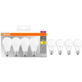 Set 4 becuri LED Osram Base Classic A60, E27, 8.5W (60W), 806 lm, A+, lumina calda (2700K)