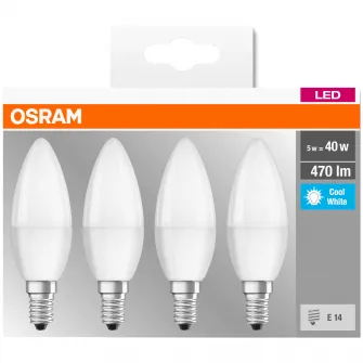 Set 4 becuri LED Osram Base Classic B40, E14, 5W (40W), 470 lm, A+, lumina neutra (4000K)