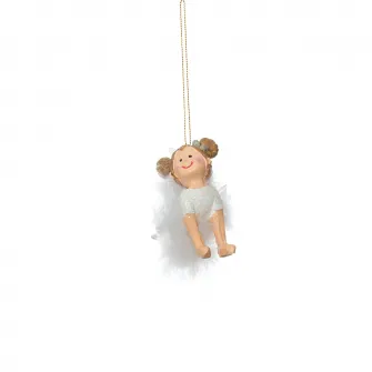 Set 4 ornamente Craciun pentru brad, Kring, ingerasi / balerine, polirasina, 7.5 cm, Alb