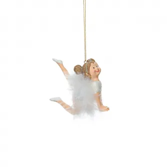 Set 4 ornamente Craciun pentru brad, Kring, ingerasi / balerine, polirasina, 7.5 cm, Alb