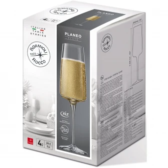 Set 4 pahare cu picior Bormioli Planeo sampanie, 240 ml, sticla cristalina