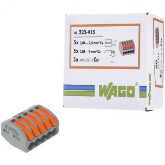 Set 40 cleme (conectori) Wago 4 mmp 222-415, clasic, borna cu arc, cablu litat, 5 fire, 32A